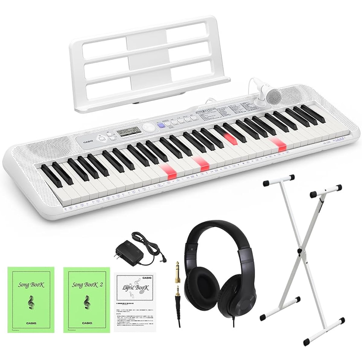 CASIO LK-330 Optical Navigation Keyboard 61 Keys White Stand and Headphone Set Casio