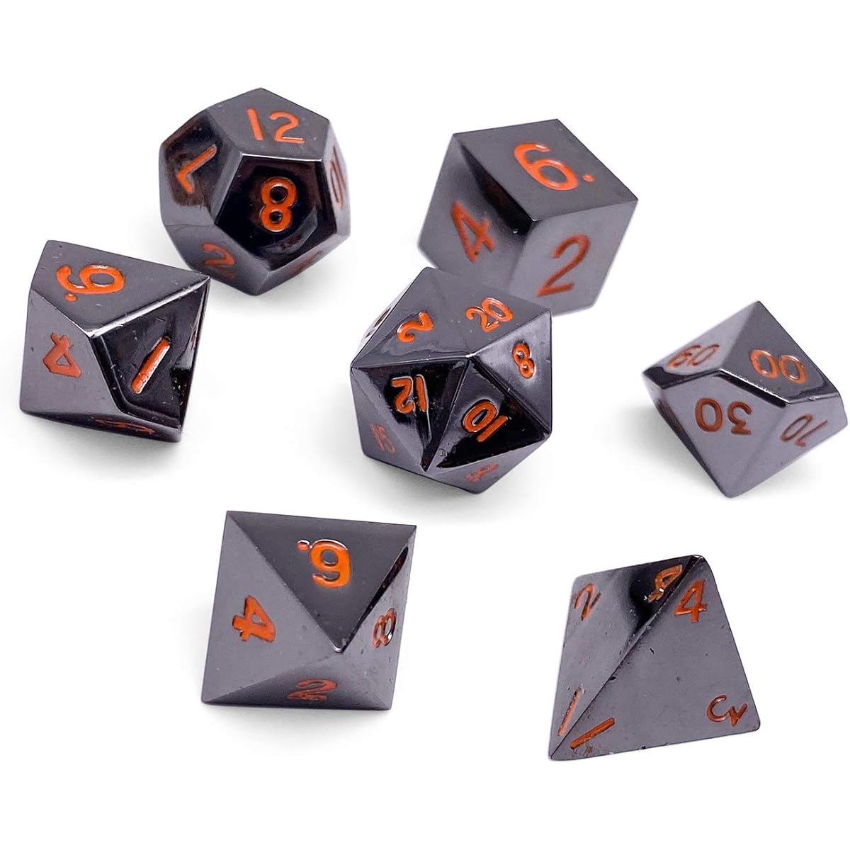Set of 7 Black Lava Full Metal Polyhedral Dice by Norse Foundry | RPG Math Games DnD Pathfinder ...