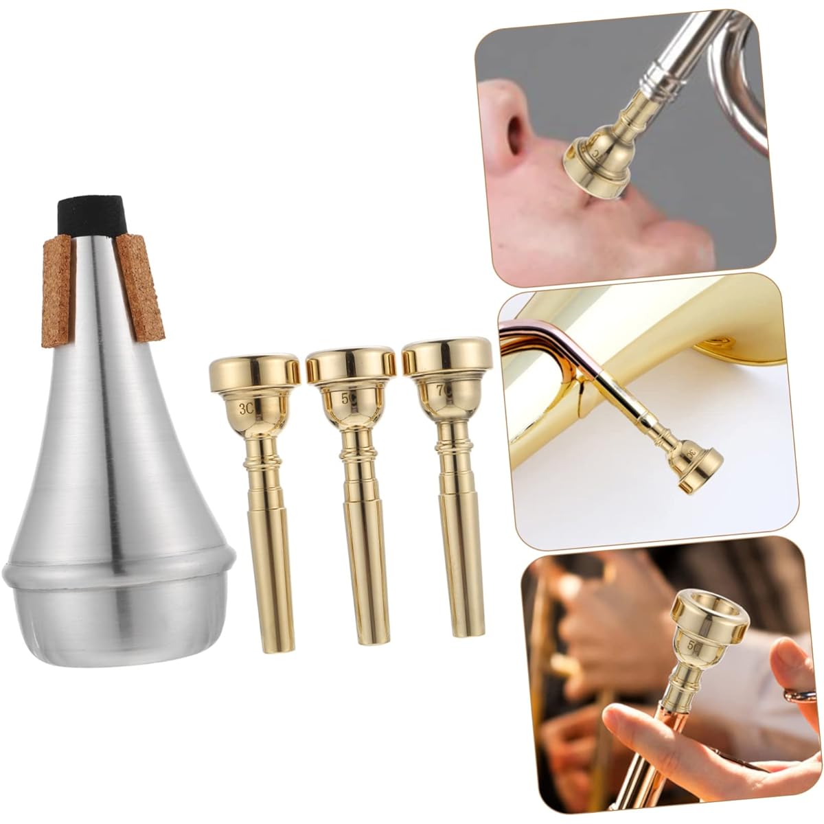VICASKY 4 Pieces Trumpet Mute Trumpet Mouthpiece Trumpet Accessories Trumpet Bucket Mute Trumpet Silencer Turntable Alignment Tool