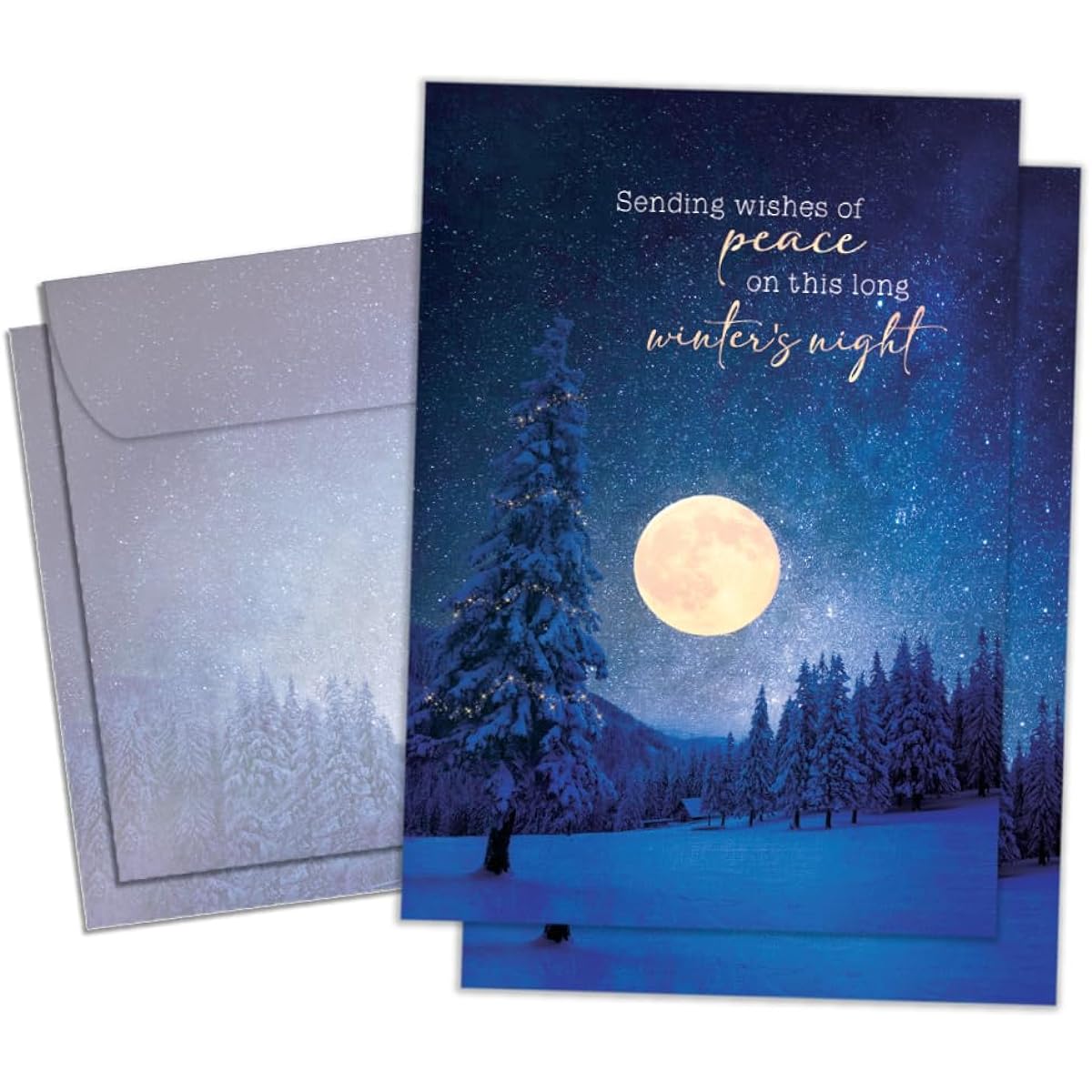 Tree-Free Greetings Solstice Greeting Cards, 2 Pack with Matching Envelopes, Eco-Friendly, Made in the USA, 100% Recycled Paper, 5" x 7", Peace on a Winter Night (GT64286)