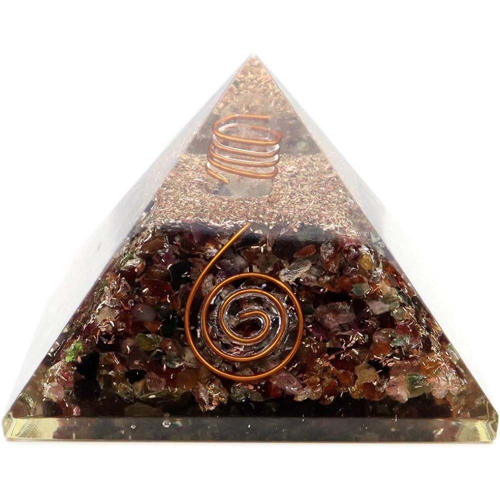 [GOLD STONE] Natural stone used, crystal single crystal, orgonite pyramid, spiritual goods, width approx. 65-70mm, tourmaline