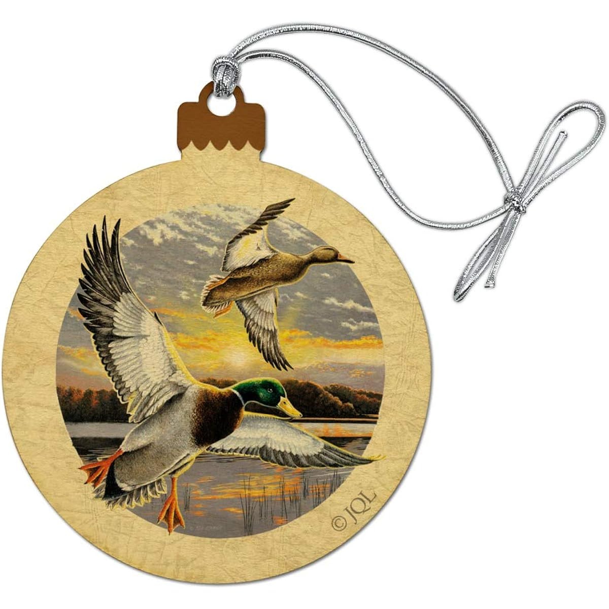 Mallard Ducks Flying Sunrise Wooden Christmas Tree Holiday Ornament