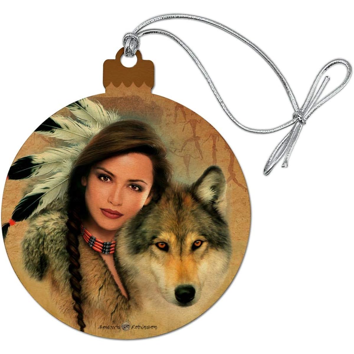Wolf Spirit Native American Wood Christmas Tree Holiday Ornament