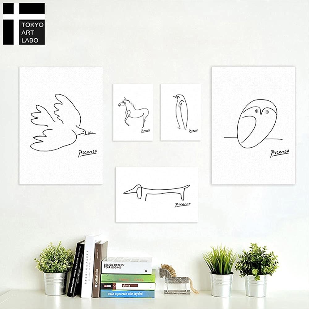 CREA Art Panel Picasso Set of 5 Wall Hanging Interior Painting Owl Modern Design Peace Pigeon Horse Dog Penguin