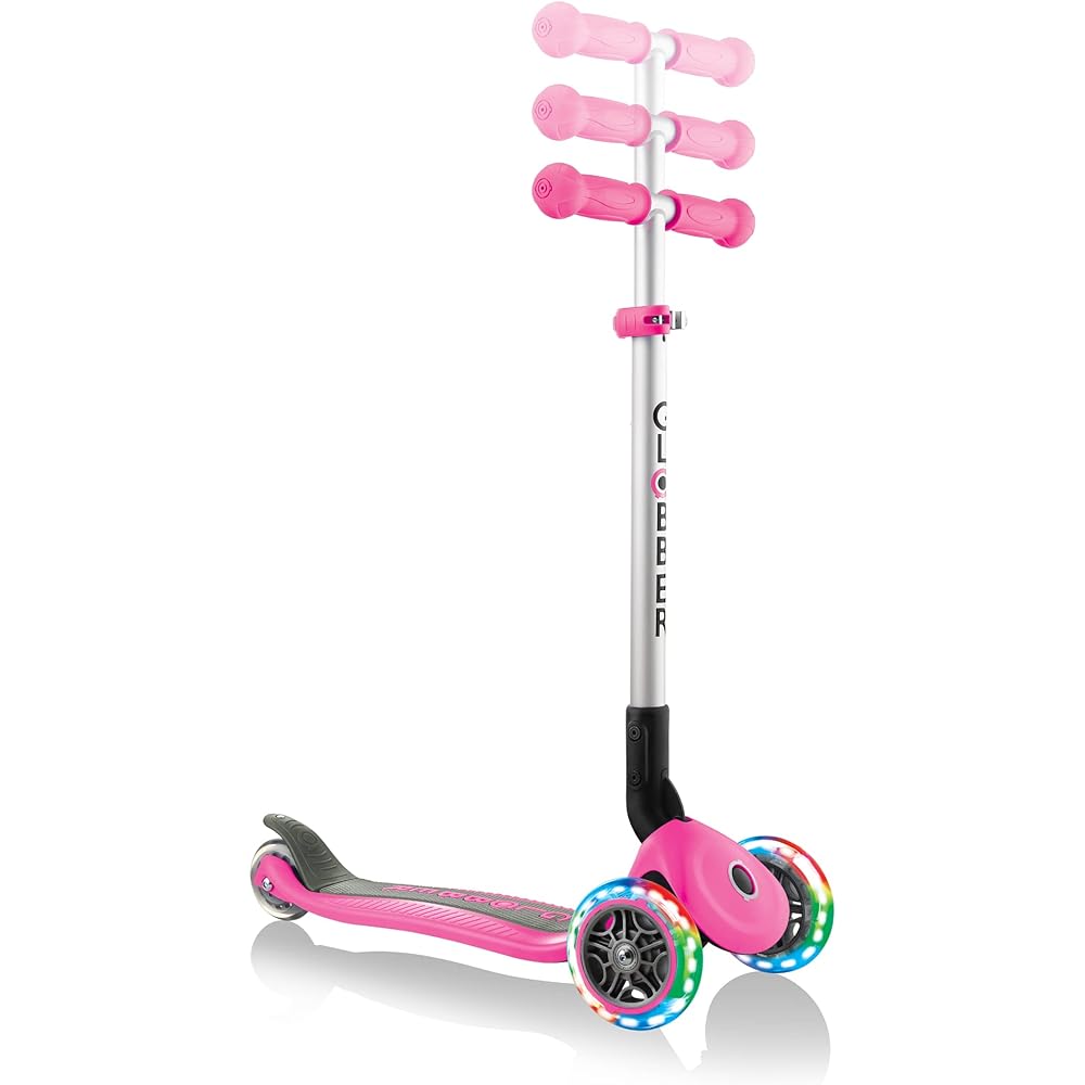 GLOBBER Kickboard Flash Glowing 3 Wheel Foot Brake Outdoor Play Children Vehicle Kick Scooter Primo/Foldable/Light Pink WLGB432110