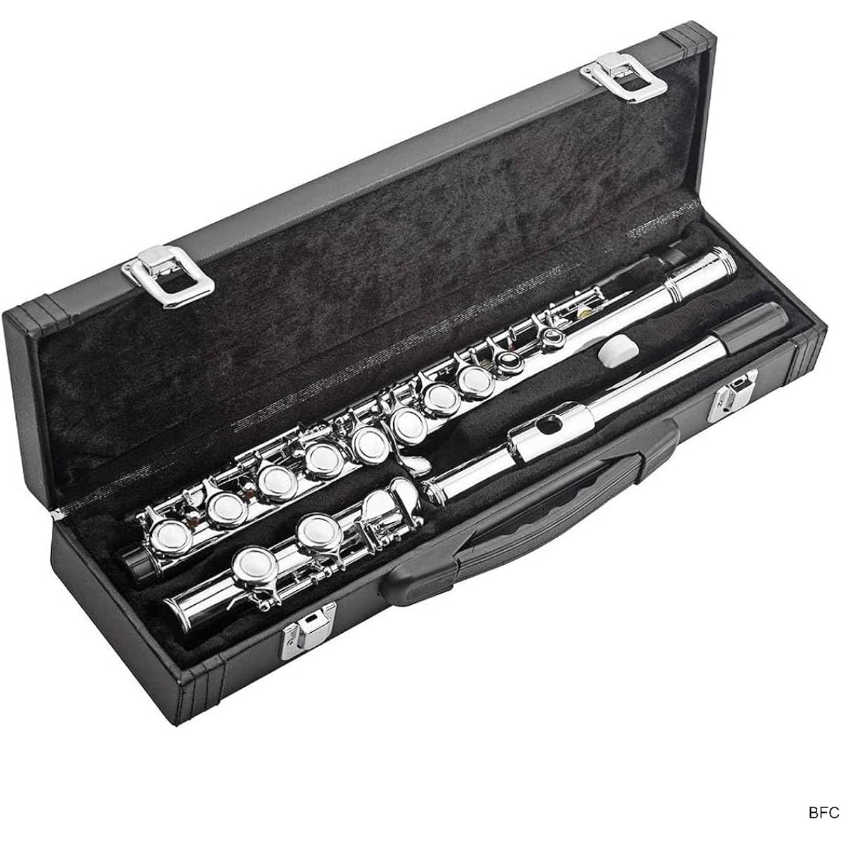Flute, cupronickel-plated, beginner's set, 16 holes, E mechanism, C key, maintenance supplies, case included