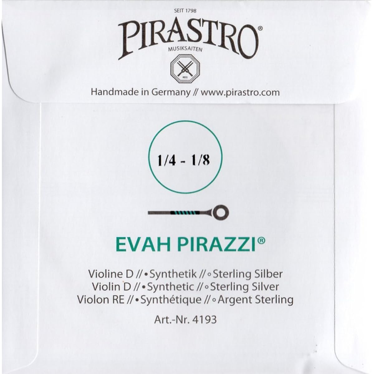 Pirastro Evah Pirazzi Violin Strings E,A,D,G String Set E String: Ball (Children's Size: 1/4-1/8)
