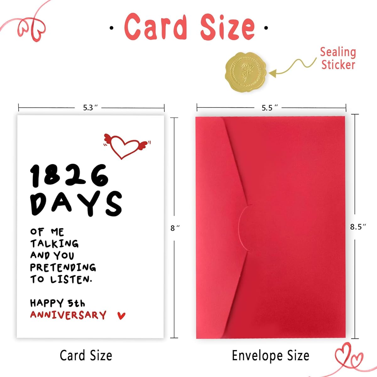 mmuue Cute 5th Anniversary Card Gift for Him Her Romantic 5th Anniversary Card Gift for Husband and Wife Couple 5th Wedding Anniversary Card 5 Year Wedding Gift for Women and Men