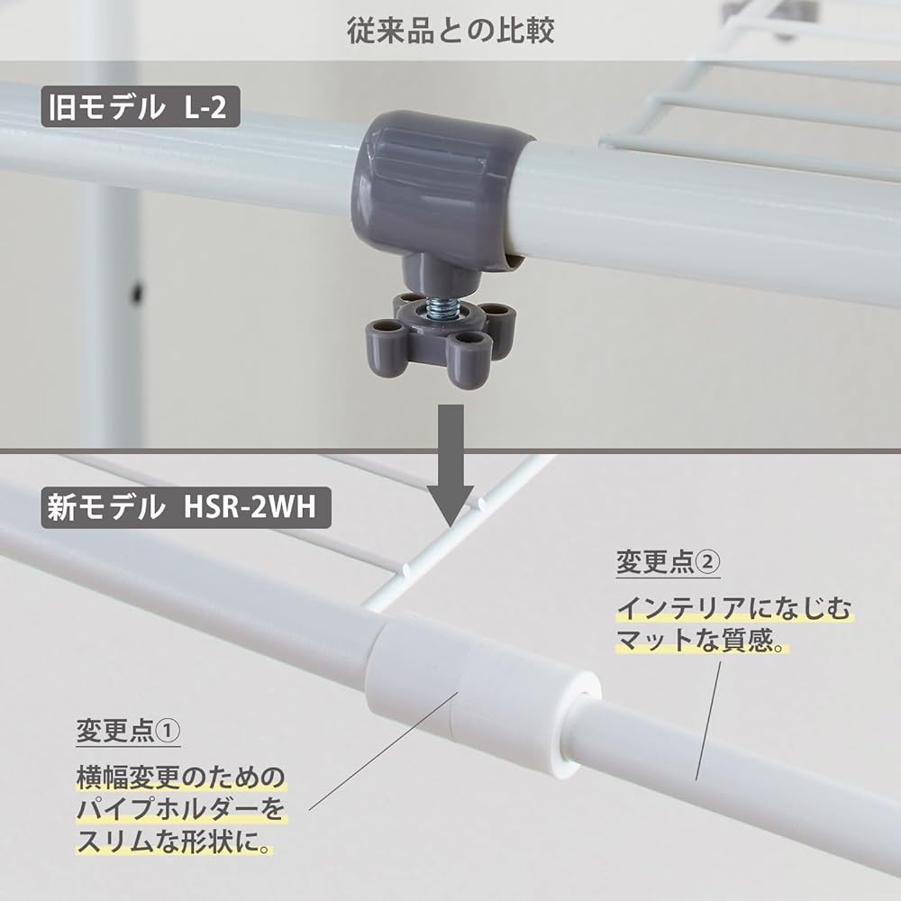 HEIAN SHINDO Slim Laundry Rack, 2 Shelves, with Hanger Bar, Matte White, Width 61-82 x Depth 53 x Height 181cm HSR-2WH