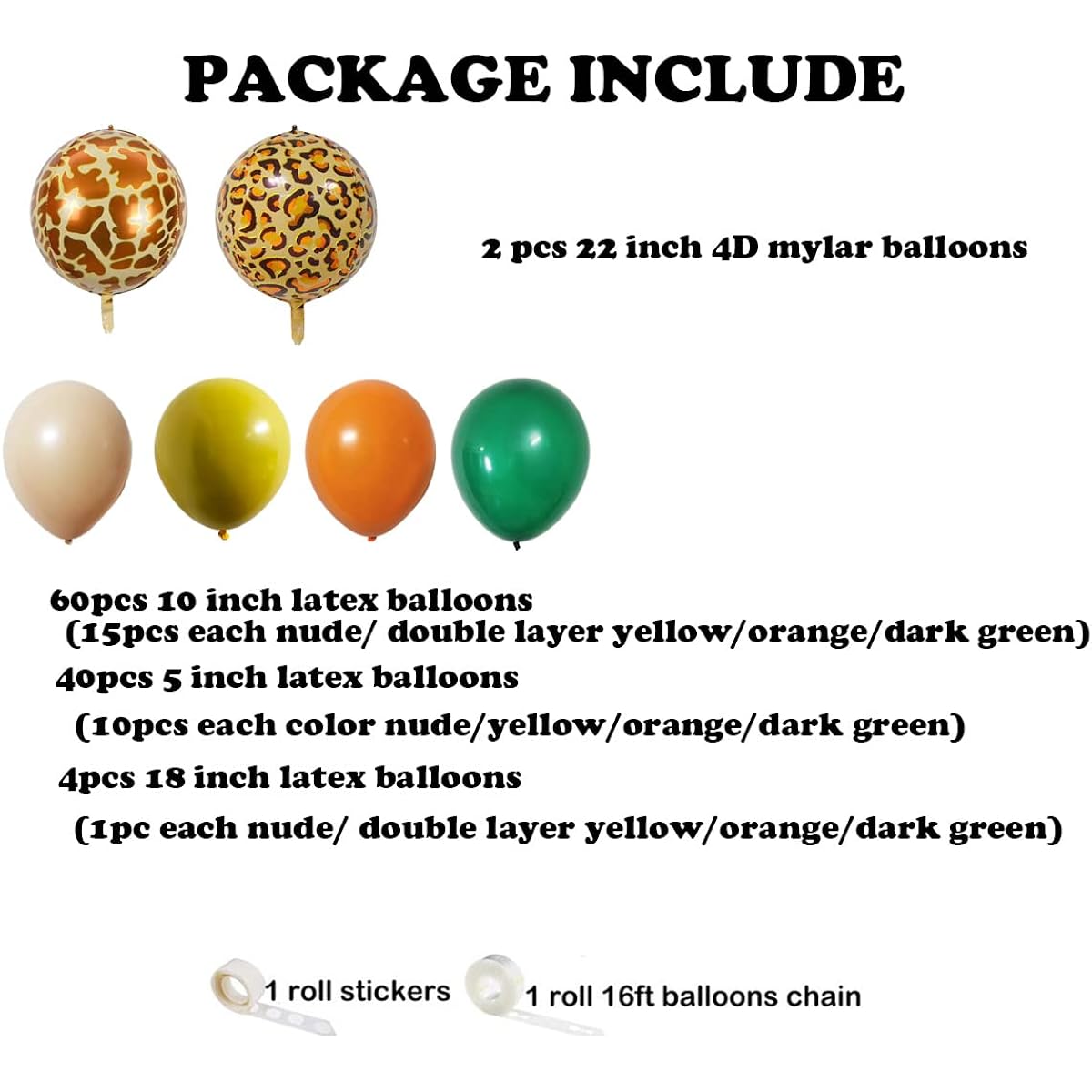 Lion Party King Balloon Garland Decorations 106 Pieces 18" 12" 10" 5" Jungle Safari Yellow Orange Dark Green Nude Tiger Deer 4D Mylar Balloons for Kids Birthday Baby Shower Supplies