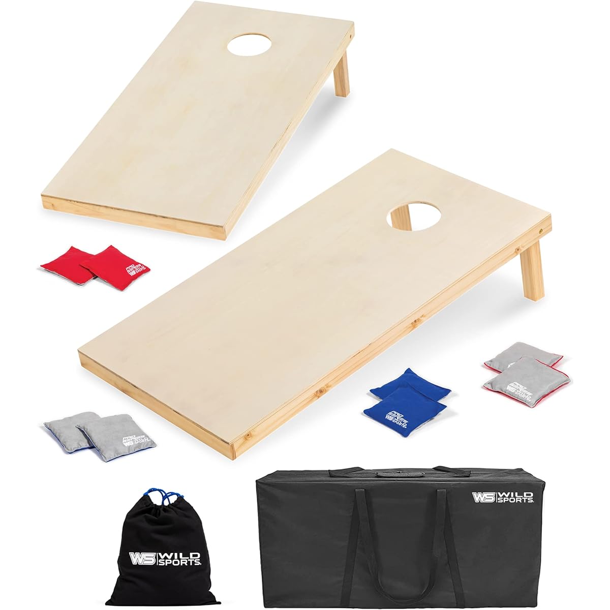 Wild Sports Cornhole Outdoor Game Set 2' x 3' 2' x 4' American Flag or Natural Wood Options Includes Carry Bag Perfect for Backyard Beach Tailgating Add an Extra Bag