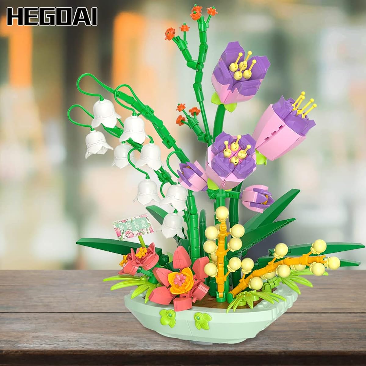HEGOAI Lily of the Valley Flower Potted Plant Assembly Set Botanical Collection Bonsai Tree Plant Assembly Toy for Girls Couples Adults Women 632 Pieces Mini Blocks