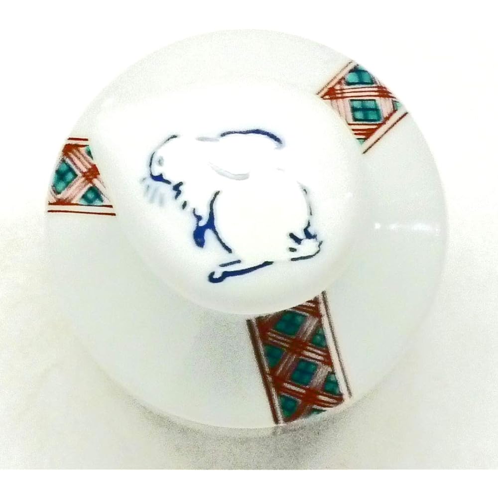 Hyakkaen - Kutani ware soy sauce jug, white rabbit, red and small pattern, back picture