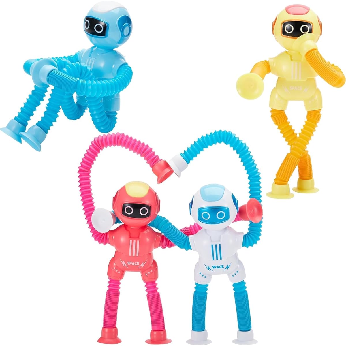 4 Pieces LED Telescopic Suction Cup Robot Toy Robot Telescopic Tube Shape Changing Telescopic Tube Fidget Toy Pop Tube Fidget Tube Sensory Toys for Girls Boys (Robot)