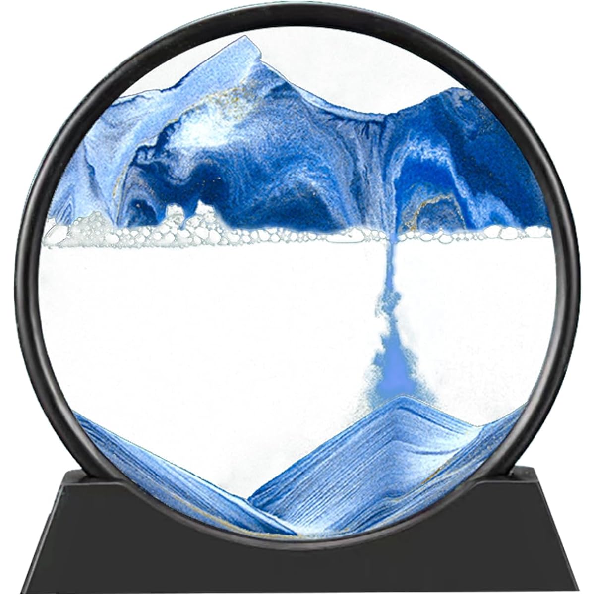 AREYCVK Sand Art Kit, Moving Sand Art, Liquid Movement, Round Glass Moving Sand Art Pictures for Relaxing Desktop Home Office (7 inch-Blue)