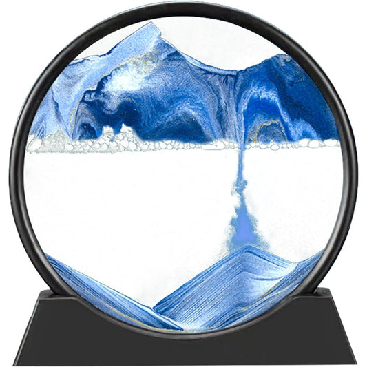 AREYCVK Sand Art Kit, Moving Sand Art, Liquid Movement, Round Glass Moving Sand Art Pictures for Relaxing Desktop Home Office (7 inch-Blue)
