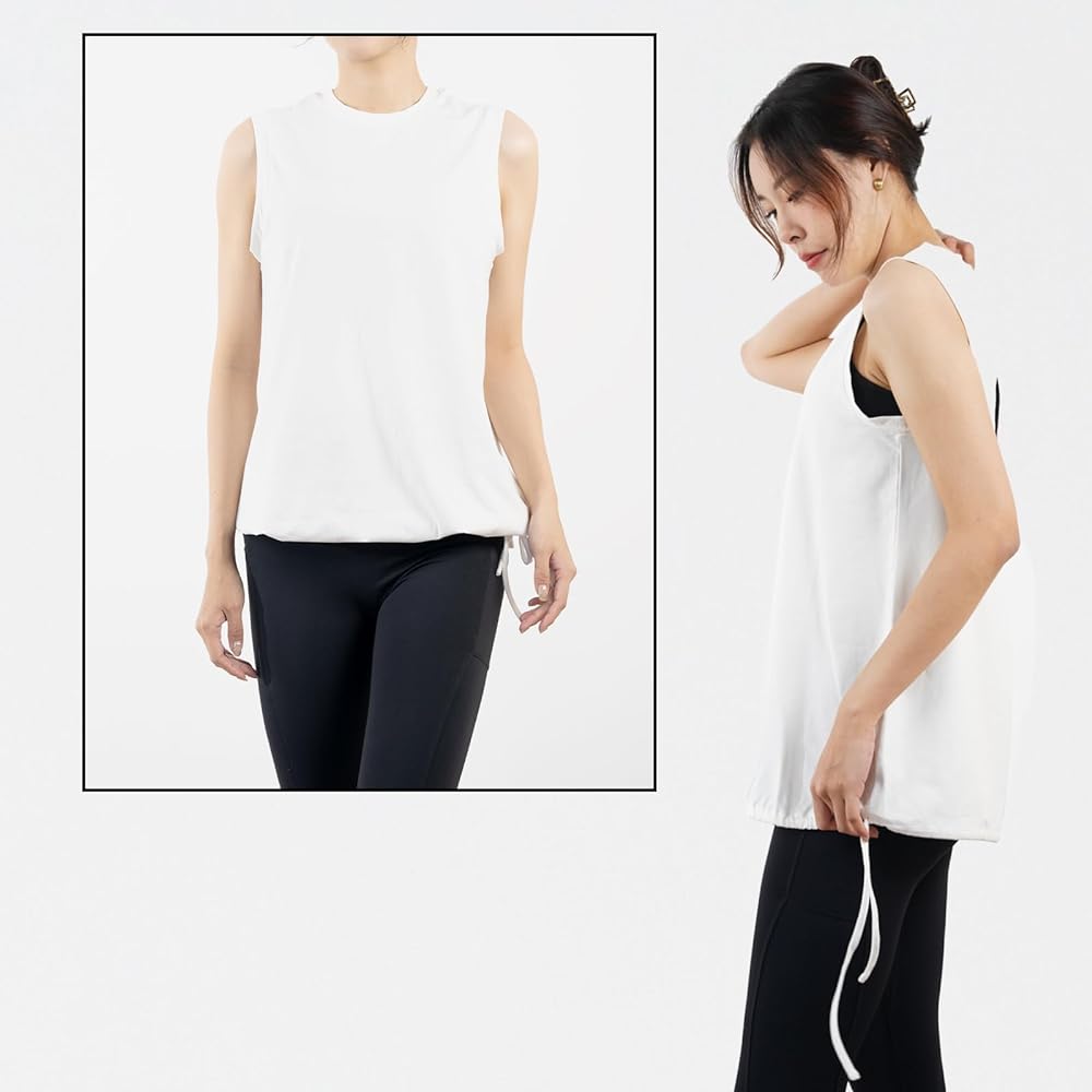 [iito.seasons] Yoga wear for women, back design, beautiful back, open back, tank top, loose, 2-way top, body cover, cooling shirt, long length, short sleeves, sports, fitness, training, room wear, sweat absorbent, quick drying, UV protection, thin