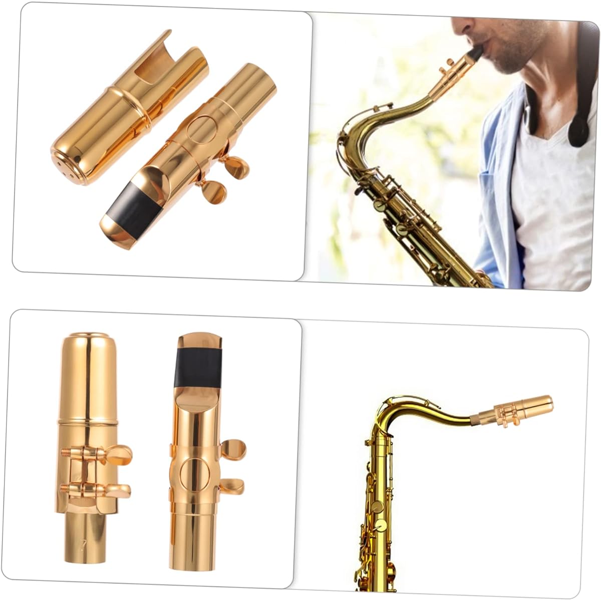 VICASKY Set of 2 Metal Mouthpieces Saxophone Mouthpieces Clarinet Kit Alto Saxophone Head Alto Saxophone Mouthpieces Saxophone Kit Brass Bicycle Tube Head