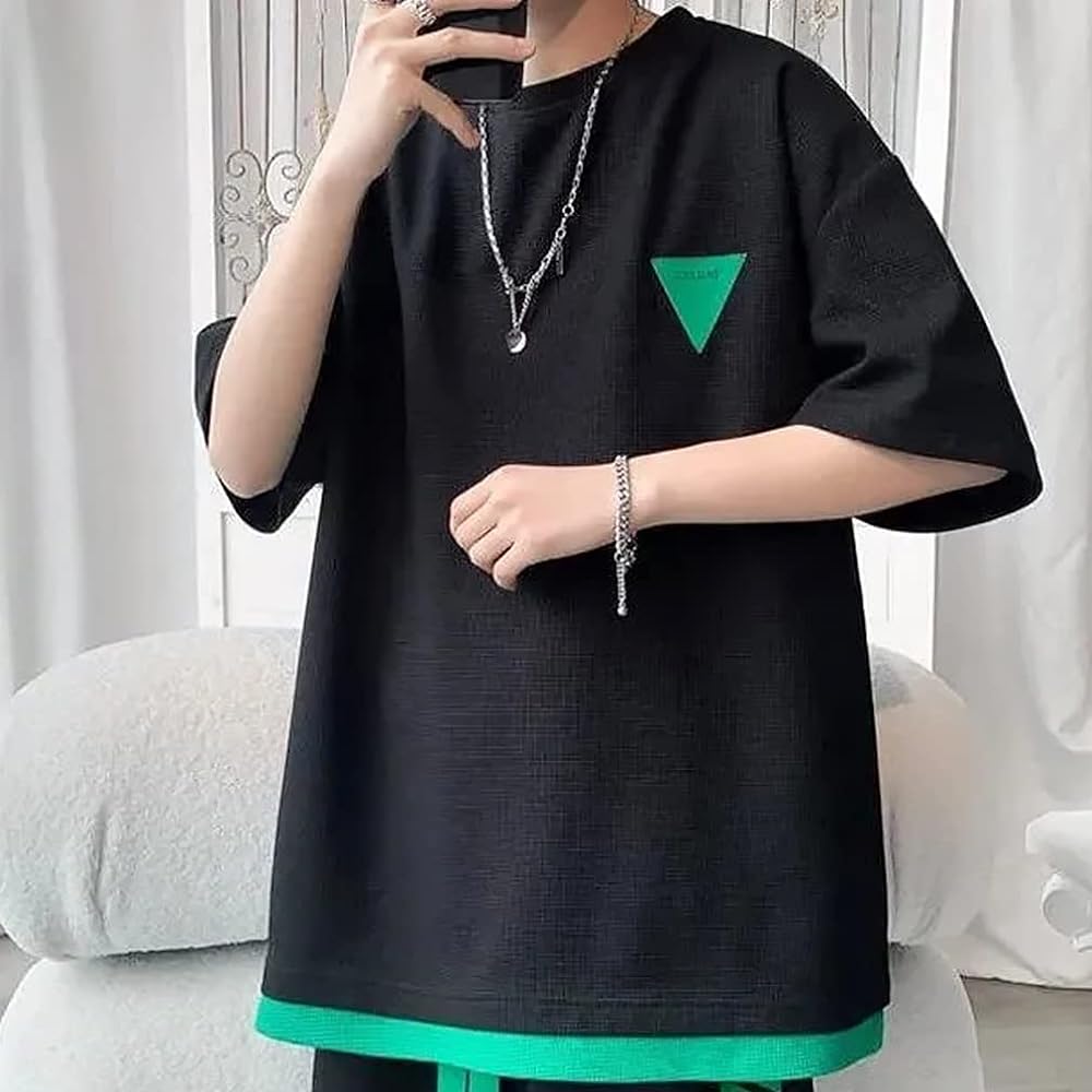 [SUKESEM] Jersey Men's Top and Bottom Set, Short Sleeve T-Shirt, Large Size T-Shirt, Half Pants, Casual Sportswear, Room Wear, Stylish, Spring, Summer, Autumn, Loungewear