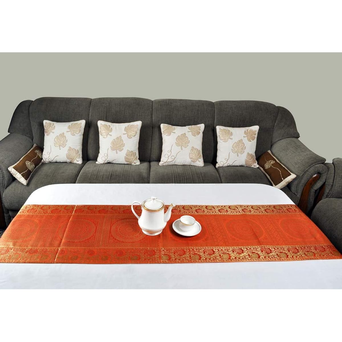 Lalhaveli Living Room Decorative Orange Silk Table Runner 183 x 41 Cm
