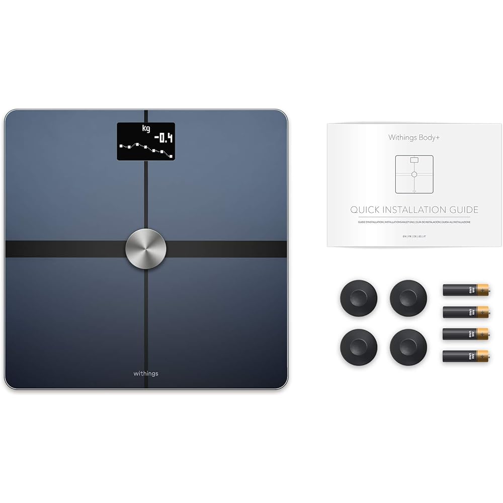 Withings Body + French Smart Weight Scale Black Wi-Fi/Bluetooth Compatible Body Composition Monitor [Authorized Japanese Distributor Product] WBS05-BLACK-ALL-JP