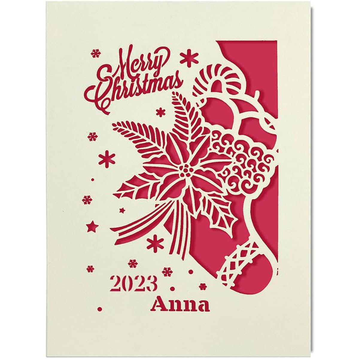 Merry Christmas Cards Laser Cut Christmas Greeting Cards for Kids/Adults with Envelopes Custom Gifts (Fuchsia)