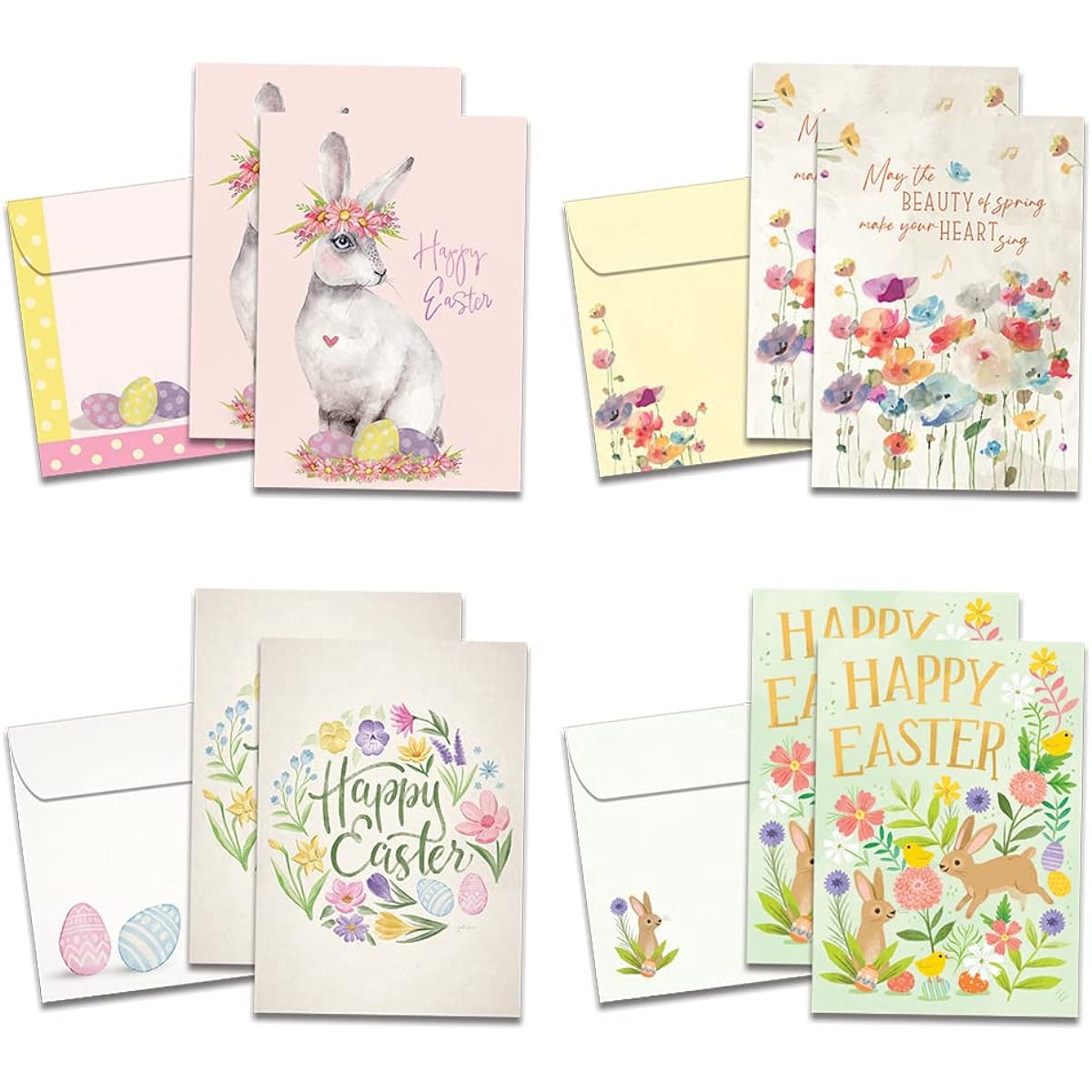 Tree-Free Greetings Easter Greeting Cards, Set of 8, Eco-Friendly, Made in the USA, 100% Recycled Paper, 5"x7", Spring Wishes (GA64288)