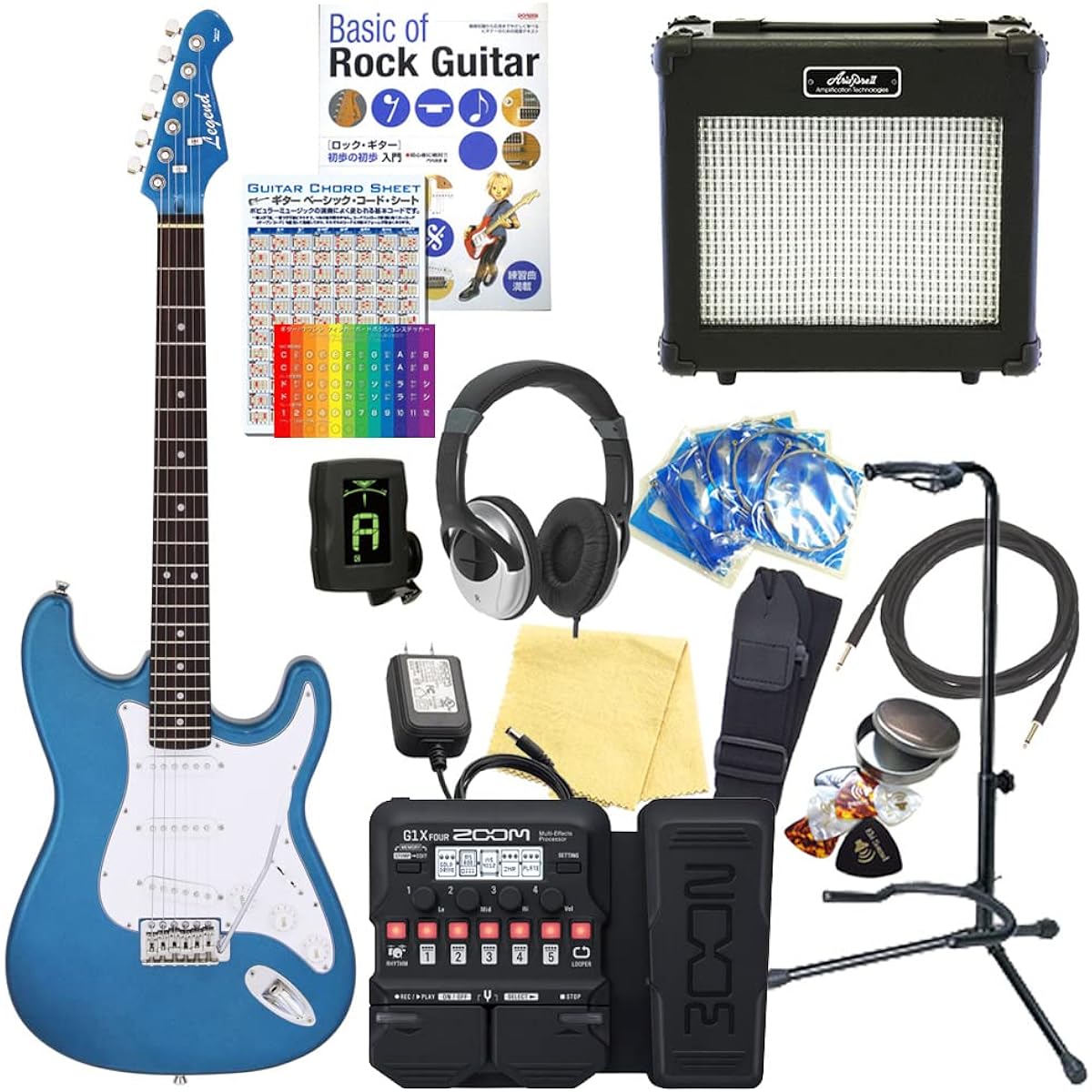 Electric Guitar Beginner Set Stratocaster Type 18-piece Set Legend LST-Z MBMB [ZOOM G1XFour Multi-Effector Included]