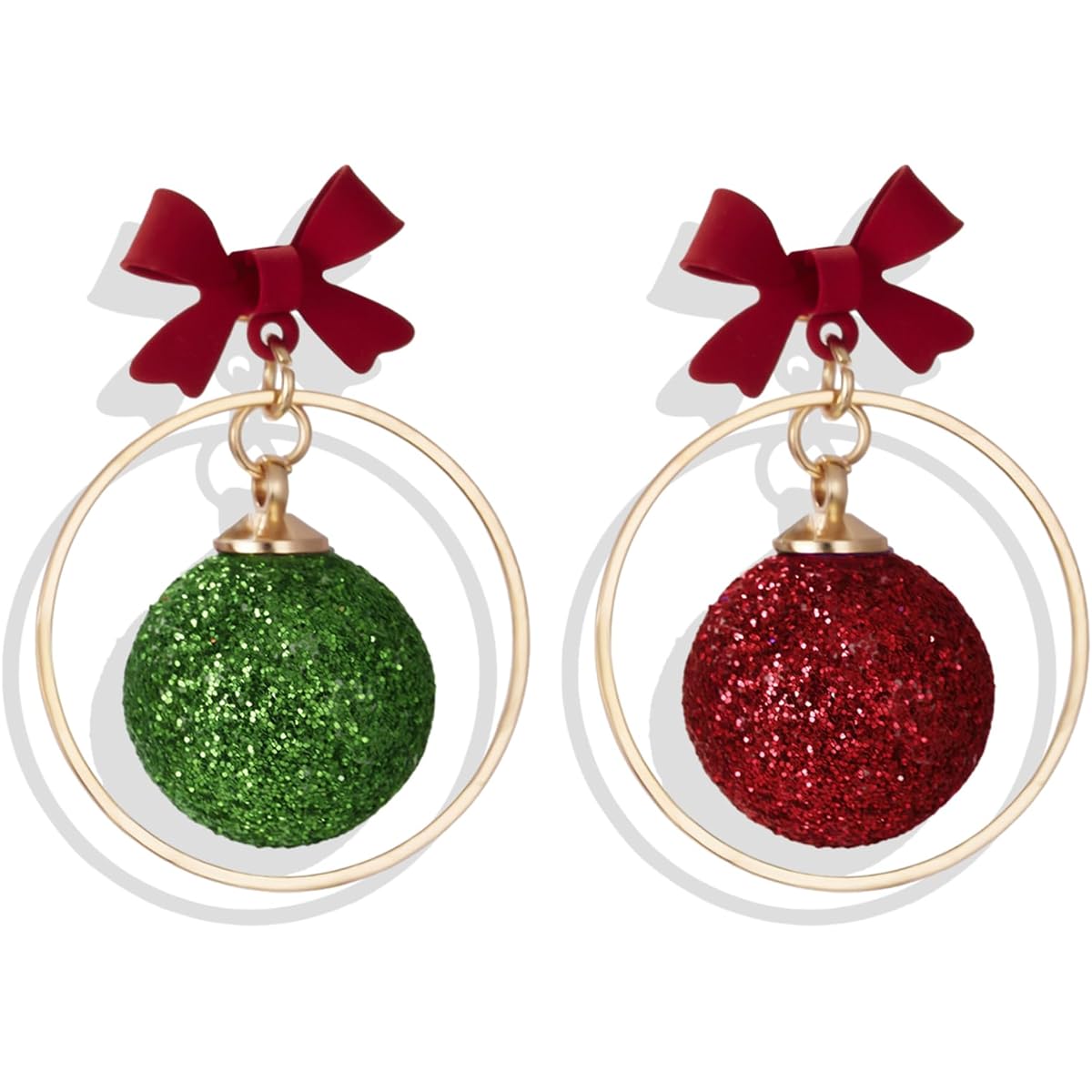 Christmas Ribbon Earrings for Women, Christmas Red Ball Earrings, Christmas Earrings, Cubic Zirconia Ribbon Earrings, Christmas Gifts for Girls