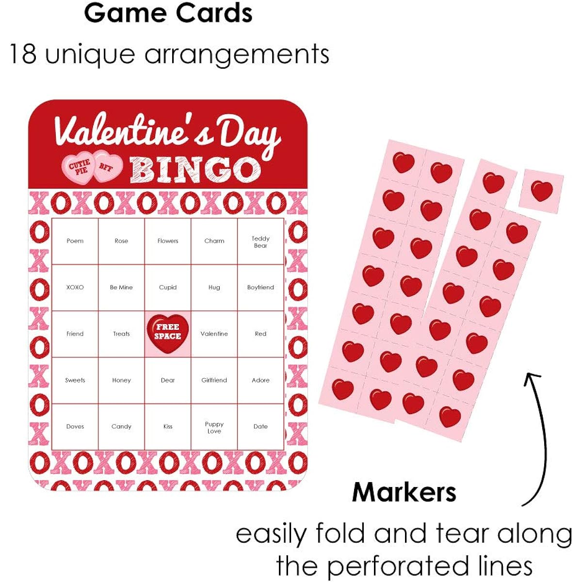 Big Dot of Happiness Conversation Heart Bingo Cards and Markers Valentine Party Bingo Game Set of 18