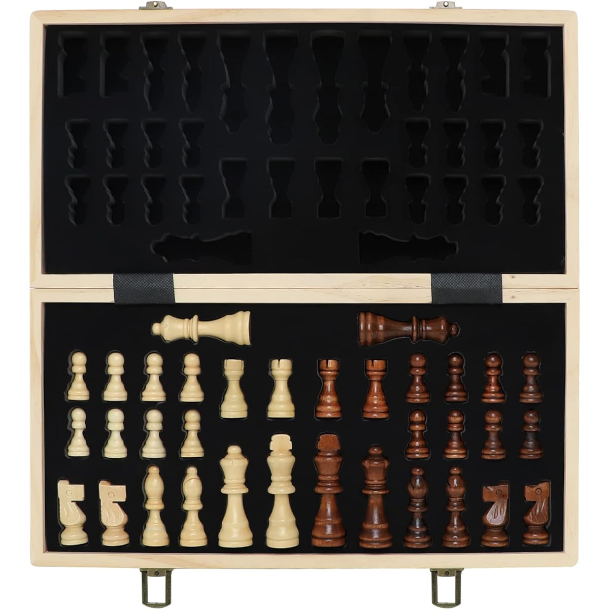 LEAP Wooden Chess Set - 15" Walnut & Maple Folding Chess Board with 2 Queens | Wooden Chess Set | Chess Board Set | Adult Chess Set | For Adults & Kids