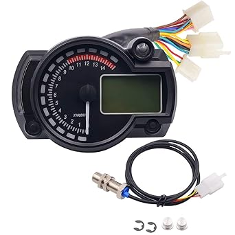 Universal Motorcycle Motorcycle LCD 7 Color Switching Multimeter All-in-One Digital Speedometer Analog Tachometer DC12V 15000rpm Clock with Speed Sensor Fuel Gauge Shift Indicator Turn Signal High Beam