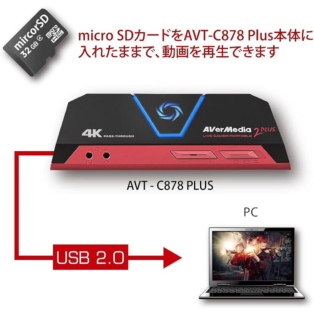 AVerMedia HDMI usb Live Gamer Portable 2 PLUS AVT-C878 PLUS [4K pass-through compatible capture device for game recording and live distribution] DV478 macOS