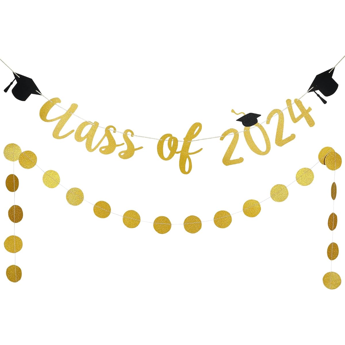 Gold Glitter Class of 2021 Banner & Gold Glitter Circle Dot Garland - 2021 Graduation Party Decorations, 2021 Graduation High School Graduation College Graduation Party Decorations Supplies