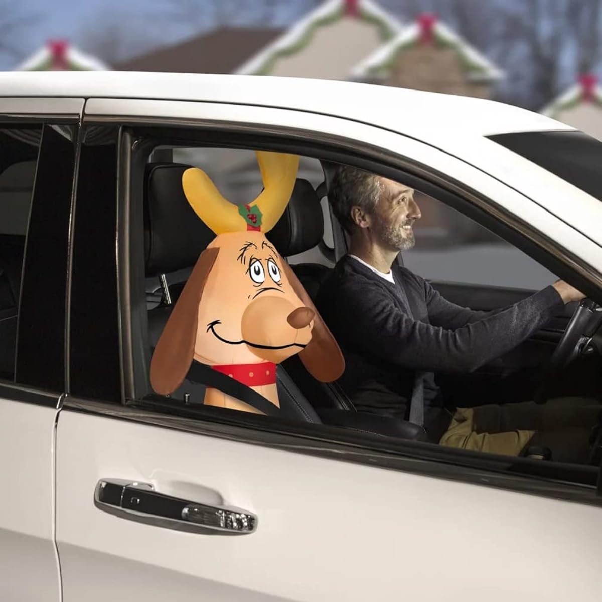 The Grinch Car Buddy Inflatable Christmas Decoration (Grinch Max the Dog with Antlers)