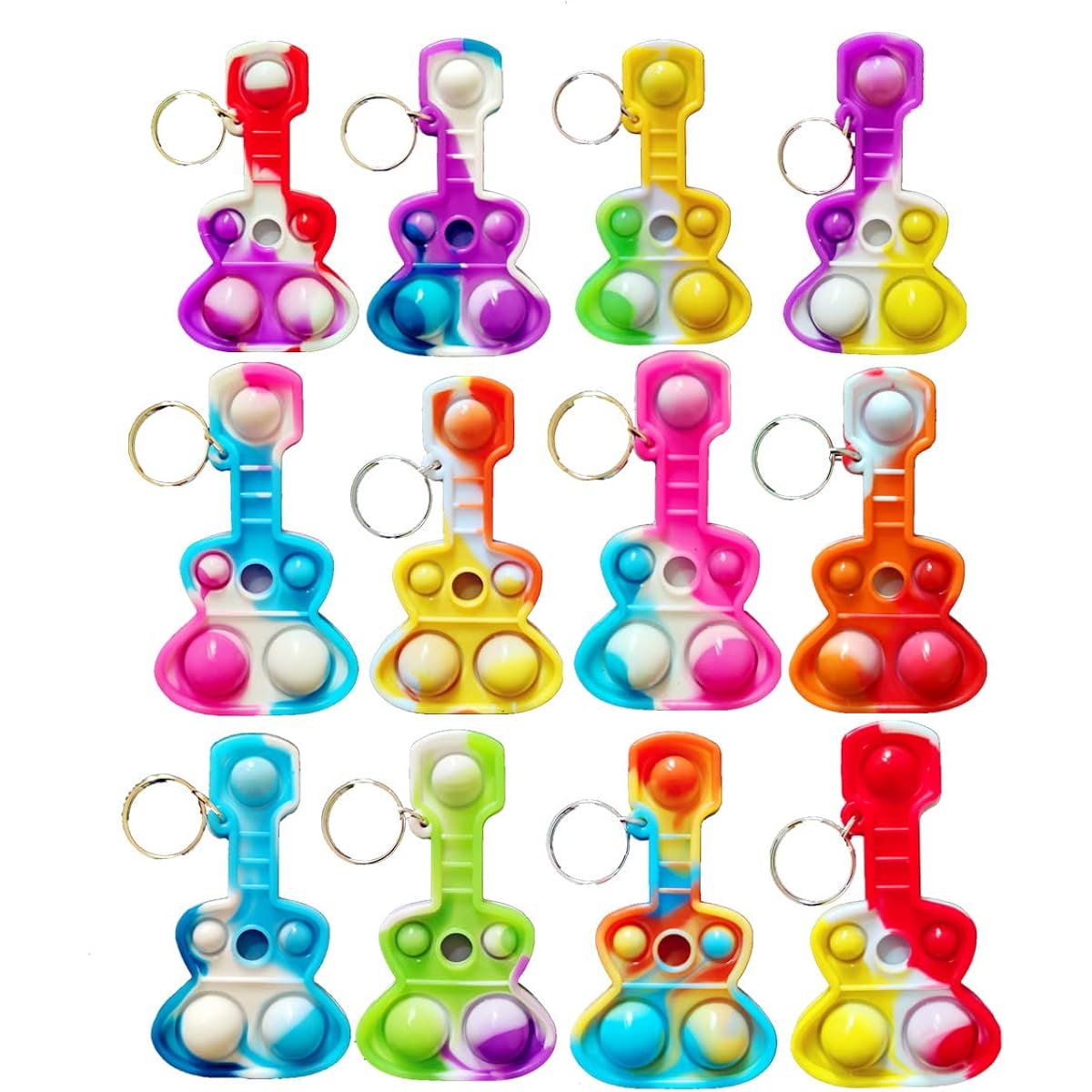 Mini Pop Fidget Keychains Gifts for Boys and Girls Party Favors Classroom Prizes (30 Pack Bulk Guitar)