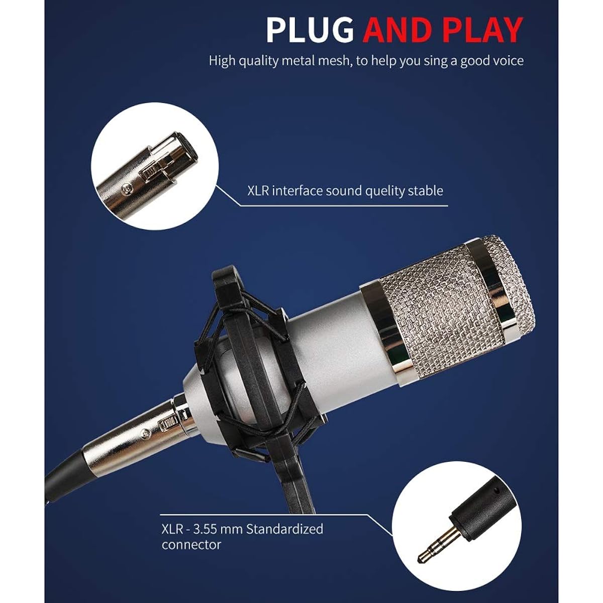 Professional condenser computer microphone with 3.5mm standard connector for song recording broadcasting