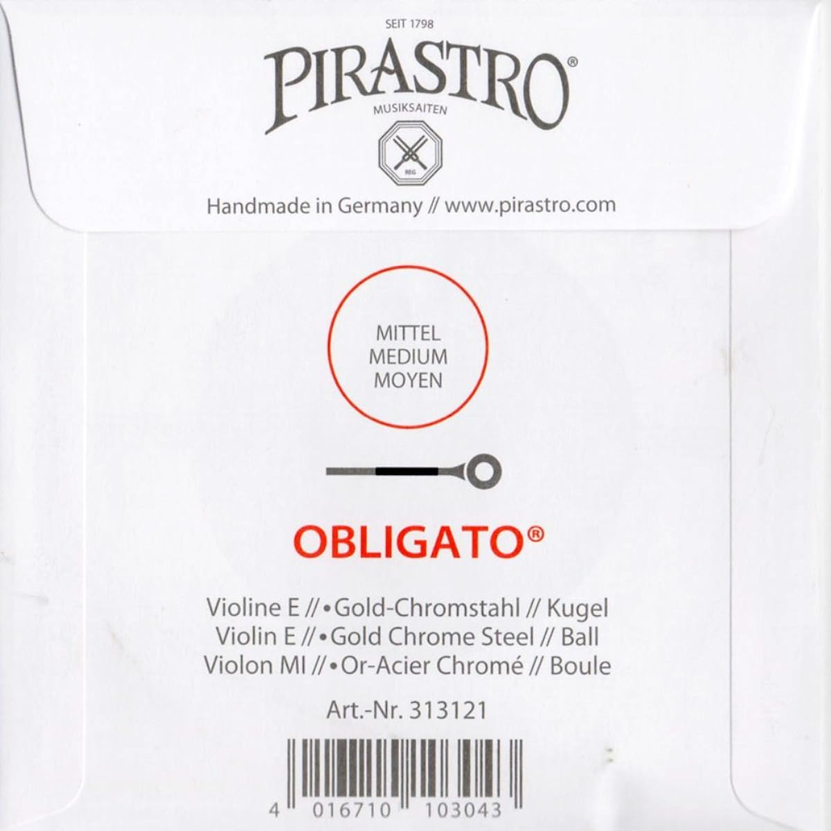 Violin string obbligato E (gold), A, D, G string set E string: Ball