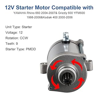 WATERWICH Starter Yamaha Grizzly 660 Kodiak 400 Rhino 660 2001 2002 2003 2004 2005 2006 2007 SMU0263 18759 4WV-81800-00-00 4WV-Replacement 818900 -00-00, 5KM-81890-0 0-00