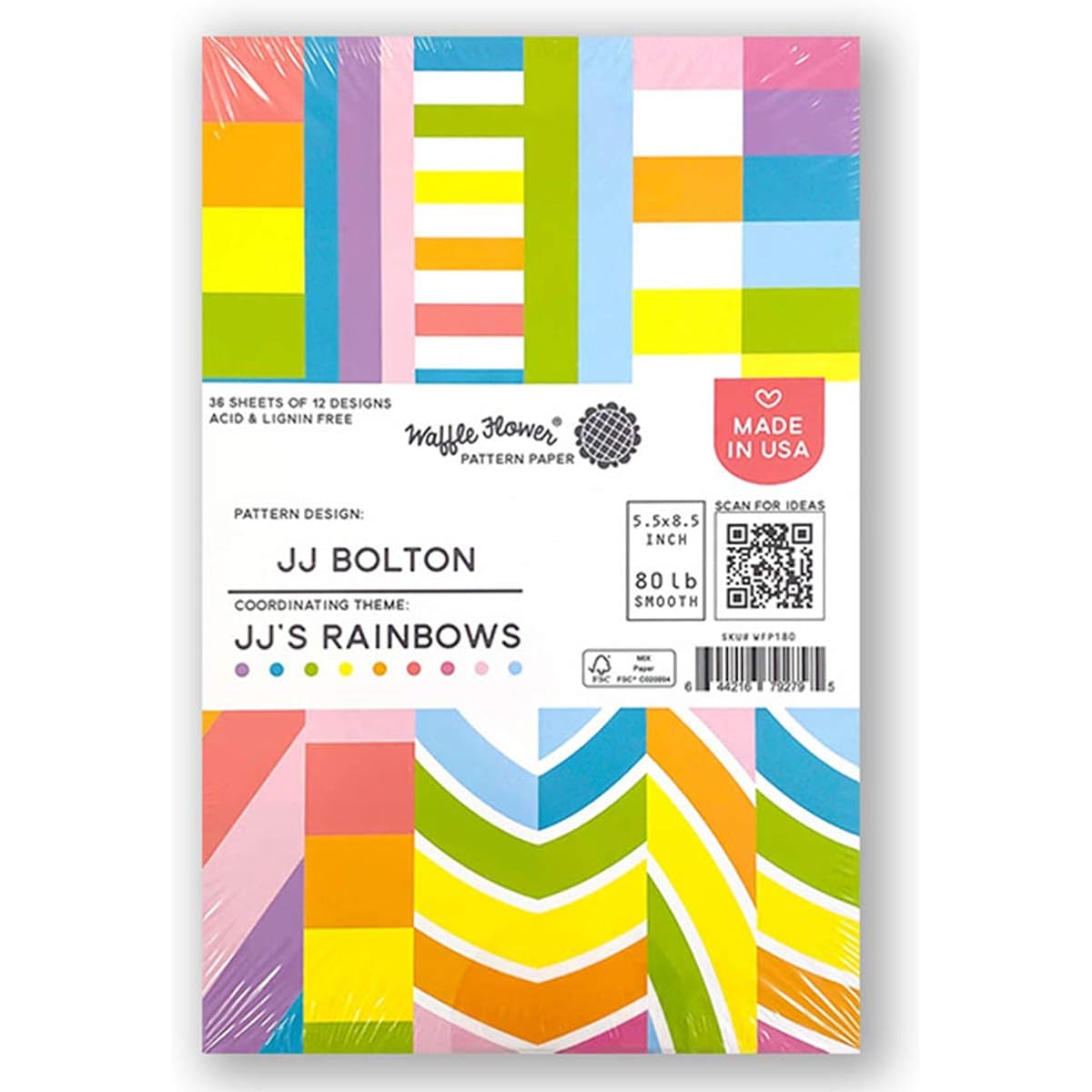 Waffle Flower 80lb Single-Sided Paper Pad 5.5"X8.5" 36/Pkg-JJ's Rainbows, 12