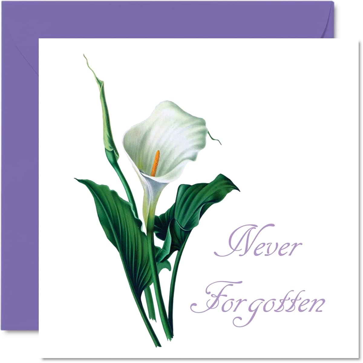 Sympathy Card "Thinking of You" Card - Never Forgotten - Floral Lily Sympathy Card for Adults Loss Bereavement Card 5.7 x 5.7 Inch Flower Sympathy Greeting Card