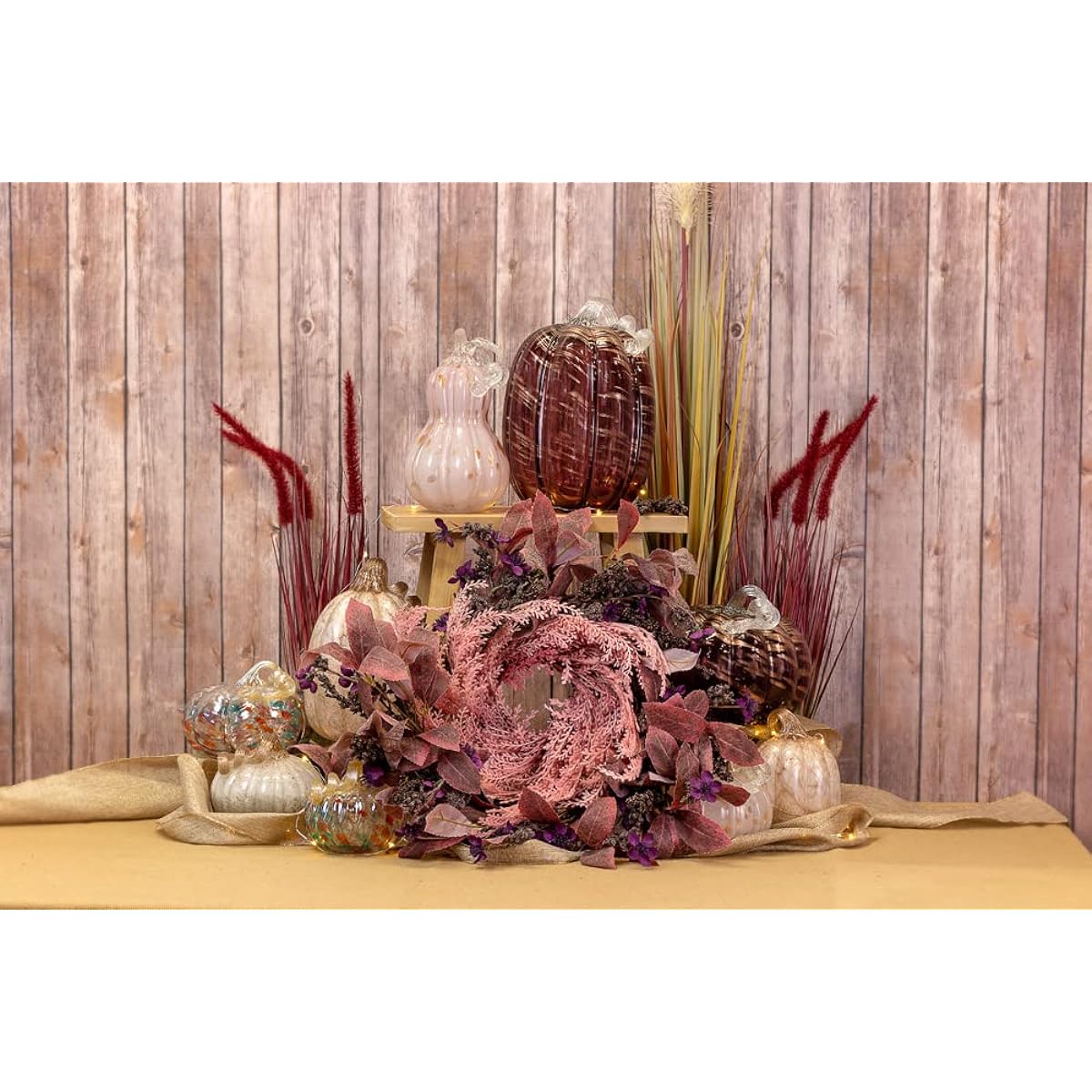 Boston International Fall Harvest Thanksgiving Decor Tabletop Glass Pumpkin Large Pink Gold Spotted