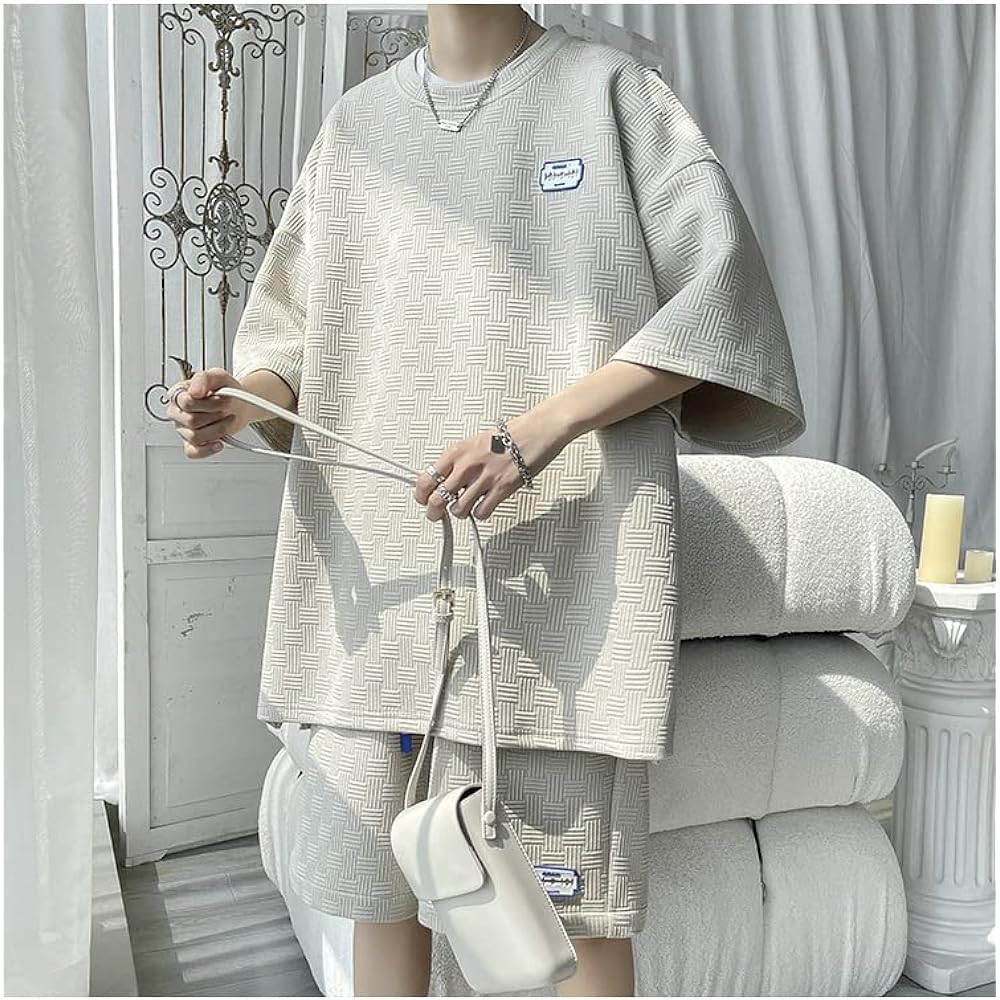 [ANGELCITY] Summer Setup Men's Large Size Sweat Jersey Short Sleeve Short Pants Top and Bottom Set T-Shirt Shot Pants 2 Piece Set Sportswear Room Wear Summer Clothes Training Sports Stylish L951