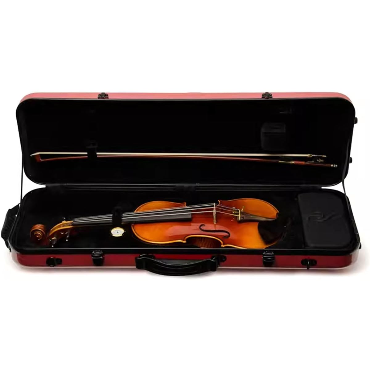 Violin Case, 4/4 Full Size Violin Hard Case, Violin Case Backpack Made of Carbon Fiber, Violin Backpack with Hygrometer, Professional Violin Backpack, Protective 4/4 Violin Case for Violinists, Red