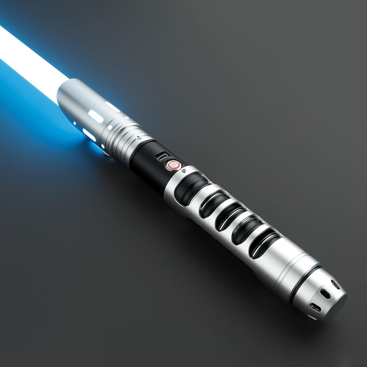 CVCBSER Dueling Lightsaber 15 Color Changeable 12 Mode Sound Effects Premium Metal Handle Sturdy Blade Lightsaber (Silver)