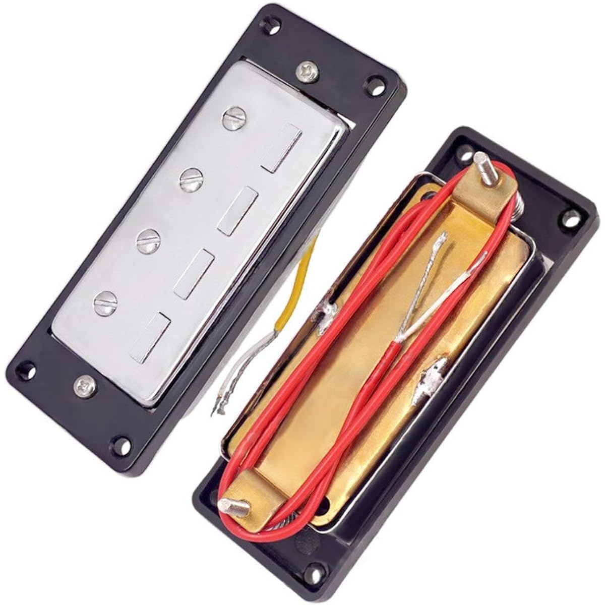 Mini 4-string bass guitar humbucker pickup black ring chrome set of 2