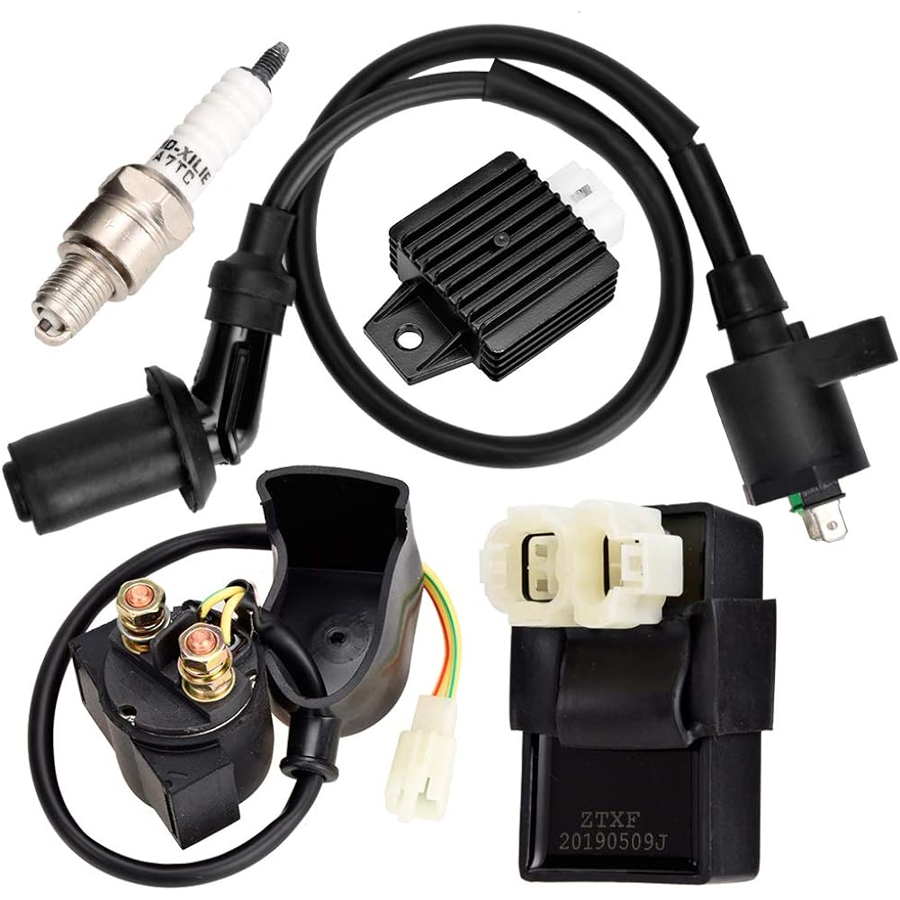 HIAORS Gy6 Ignition Coil AC CDI Box Solenoid Relay Voltage Regulator Spark Plug Tomberlin Crossfire 150R American Sportworks 150 Hammerhead GTS 150cc Go Kart Gy6 150cc Engine Scooter Moped Parts