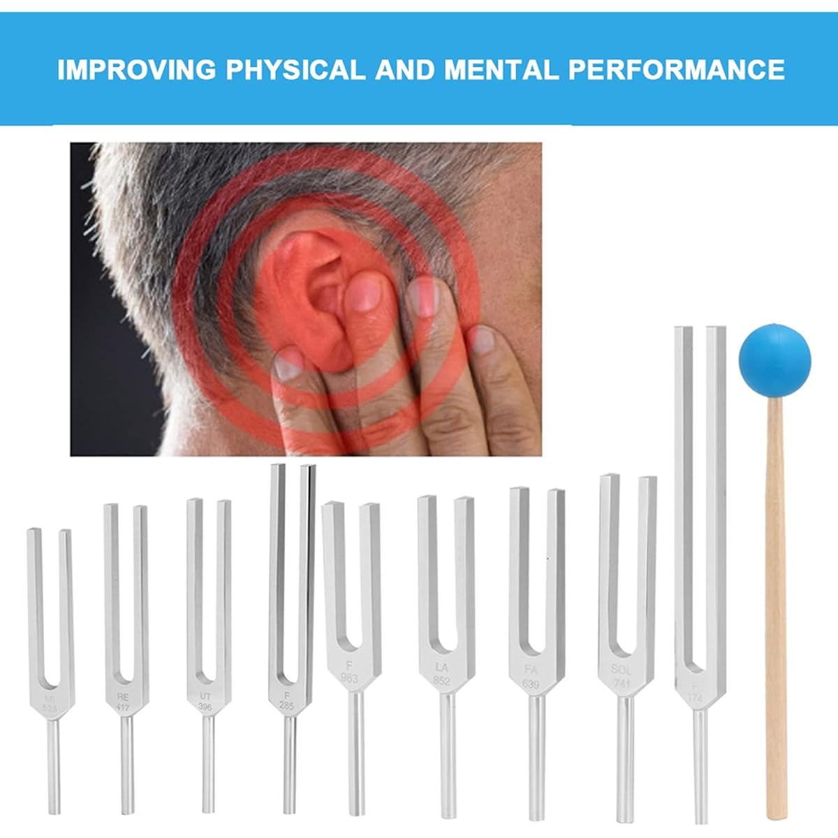Tuning Fork Set, 9 Pieces 174/285/396/417/528/639/741/852/963HZ Tuning Fork Stainless Steel, Sound Vibration, Sound Tool Combination