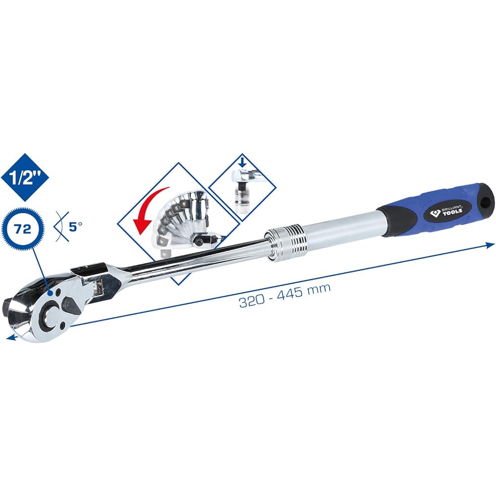 KS Tools 1/2 Inch Telescoping Reversible Ratchet with Flexible Head BT022993