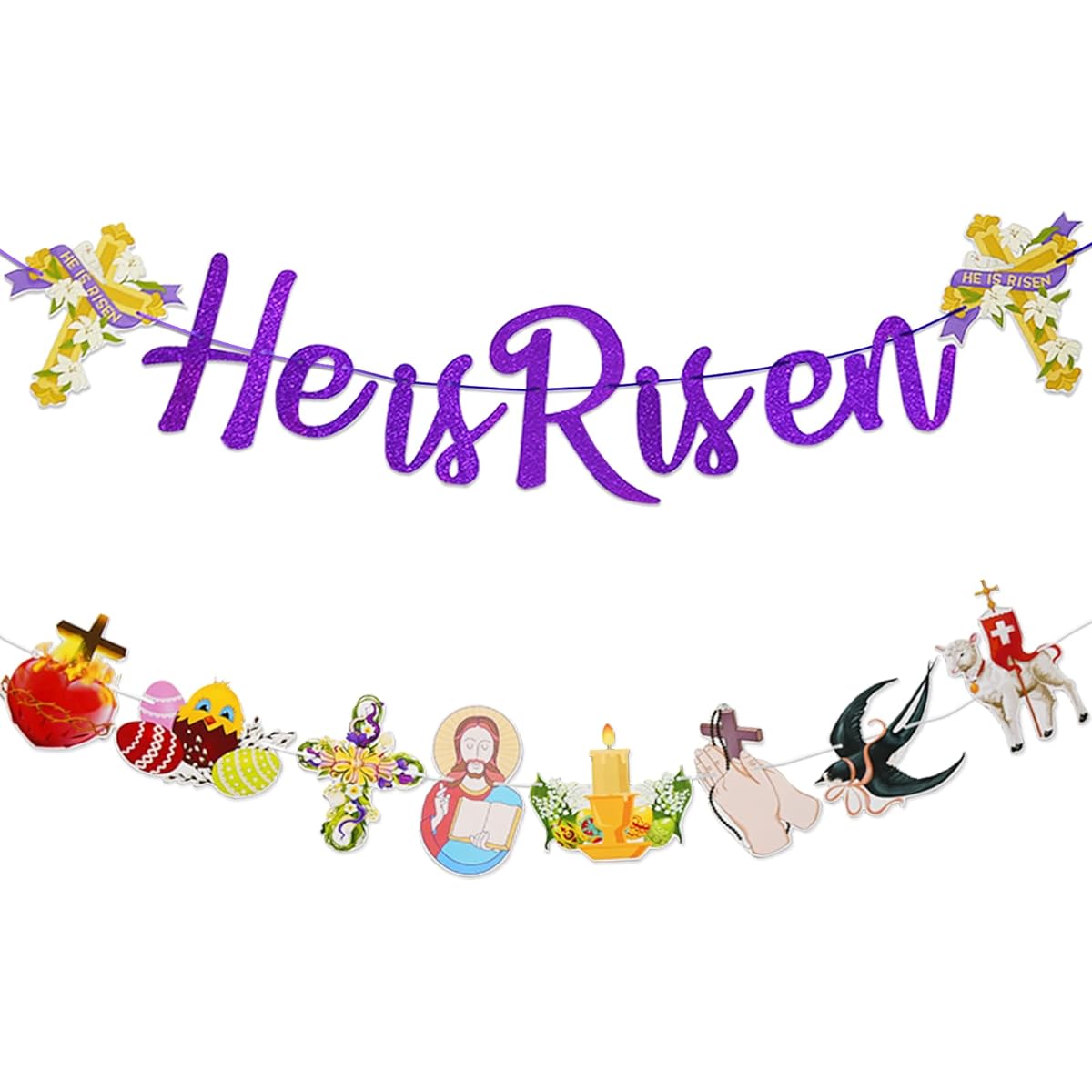 He is Risen Banner Easter Decorations - Easter Cross Jesus Hanging Banner Garland Religious Party Photo Booth Backdrop Yard Indoor Outdoor Easter Day Decor